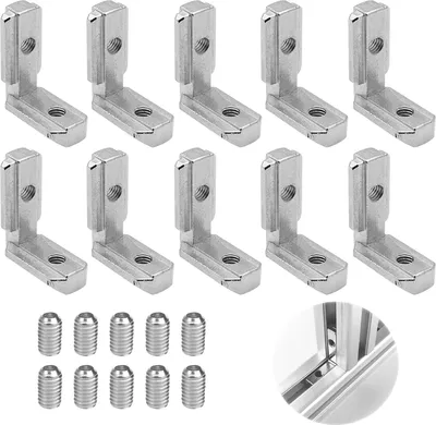 Produktbild von 10 Stück Aluprofil 30x30 Verbinder, 90° L-Form Inneneckverbinder, Profilverbinder Zinklegierung, Vernickelt Aluprofil 30x30 Zubehör mit Schrauben, L Form Winkelverbinder für EU-Norm Aluprofil