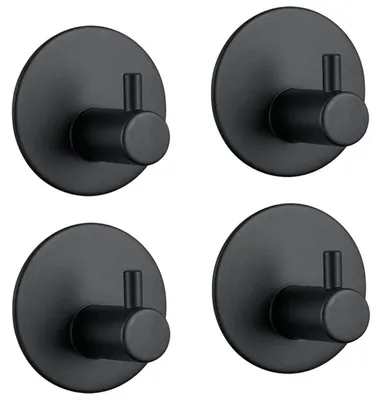 Image de EAVY Crochets Autocollants Porte-Serviettes - Lot de 4 - Noir - Patères Murales Sans Perçage - Crochets Adhésifs
