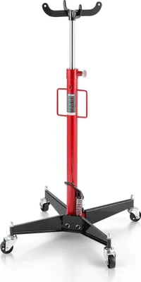 Immagine prodotto di Sollevatore idraulico per cambi - Sollevatore telescopico - Capacità di carico 500 kg - Altezza di sollevamento 112-187 cm - Pedale - Ruote girevoli a 360° - Per garage/officina - Rosso/nero