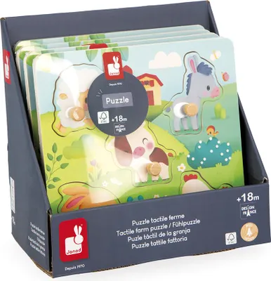 Immagine prodotto di Puzzle in legno della fattoria Janod - puzzle tattile e di apprendimento per bambini