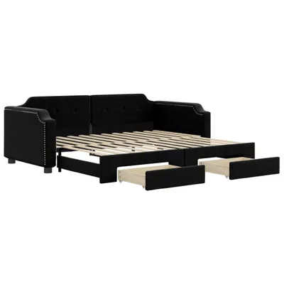 Zdjęcie produktu dla vidaXL Rozkładane łóżko dzienne z szufladami czarne 90x200 cm tkanina
