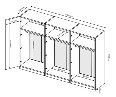 Produktbild von 6‑türiger Kleiderschrank Weiß Hochglanz – 2720 × 2250 × 550 mm