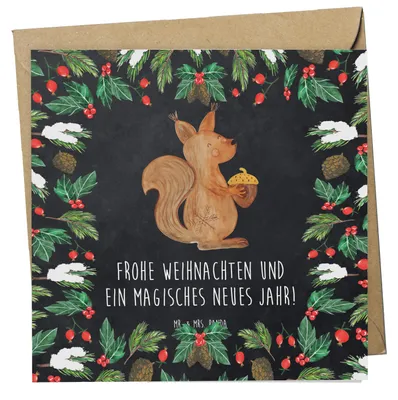 Produktbild von Mr. & Mrs. Panda Grußkarte Eichhörnchen Weihnachten - Kreidetafel - Geschenk, Glückwunschkarte, doppelkarte, Weihnachtsgruß, Klappkarte, Guten Rutsch, Frohes Neues Jahr