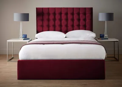 Immagine prodotto di Letto matrimoniale in velluto rosso design Chesterfield, dimensioni 160x200 cm