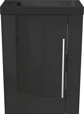 Produktbild von Badmöbel SILVIA 45 cm Schwarz Waschbecken mit Unterschrank Hochglanz Schwarz Badezimmerschrank Gäste WC mit Soft Close