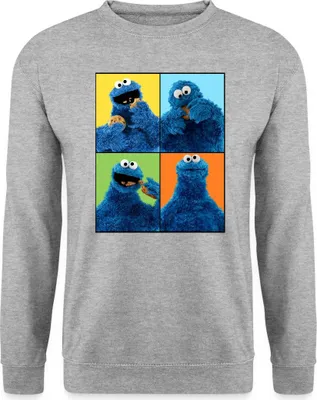 Produktbild von Spreadshirt Sesamstraße Krümelmonster Posen Uni Pullover, S, Weißgrau meliert