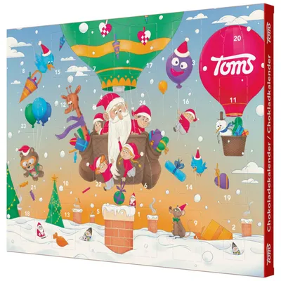 Produktbild von Toms Adventskalender mit Schokoladenfiguren aus Vollmilchschokolade und Weihnachtsmotiven