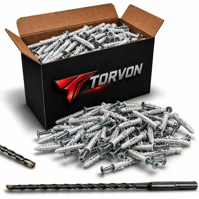 Immagine prodotto di Set di tasselli ad aggraffatura TORVON 6 x 80 mm, 100 pezzi + punta per calcestruzzo SDS-plus 6 x 100 mm