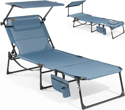 Produktbild von Sonnenliege klappbar mit Gesichtsaussparung – verstellbare Garten- und Campingliege bis 180 kg belastbar, blau