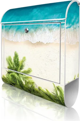 Zdjęcie produktu dla banjado design skrzynka na listy stalowa biała z przegrodą na gazety malowana proszkowo "Strandtag" 38x46x12,5cm & 2 klucze - Skrzynka pocztowa A4 z materiałem montażowym [BKW 12868]