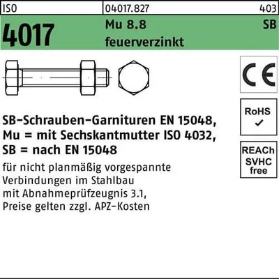 Produktbild von Sechskantschraube ISO 4017 VG m.Mutter M 16 x 80 8.8 feuerverzinkt