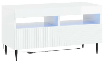 Image de Meuble TV LED, blanc brillant, en panneaux de particules