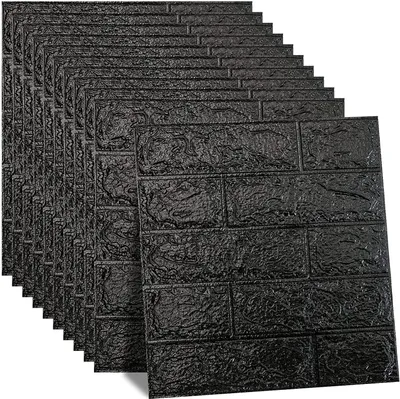 Produktbild von 10 Stück 3D Wandpaneele Selbstklebend Tapete Ziegel Steinoptik, Wanddekoration,Wandaufkleber, Wasserdicht Wandtapete für Küche, Schlafzimmer, Badezimmer, Wohnzimmer (35cm * 38.5cm, Schwarz)