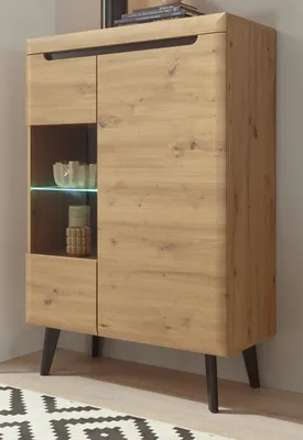 Produktbild von Vitrine Ronson in Artisan Eiche und schwarz Highboard skandinavisch 90 x 134 cm
