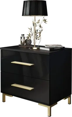 Immagine prodotto di Comodino LED cassettiera alta lucida comodino mobile laterale Push To Open 55x37x52; nero