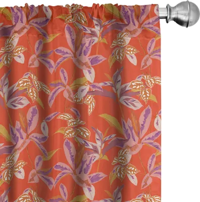 Produktbild von ABAKUHAUS Blumen Vorhänge, Gardinen, Exotische Blätter botanische Sommer-Theme HappyWarm Tones, 2 Stück 75 x 245 cm, Vermilion Mehrfarbig