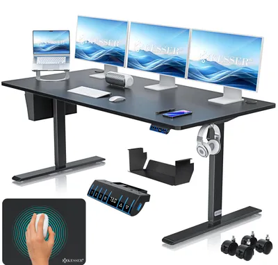 Produktbild von KESSER® Schreibtisch elektrisch & höhenverstellbar Computertisch Ergonomisch Stehen & Sitzen 3-Memory 360° Rollen USB-Ladeanschluss 180x80cm Schwarz
