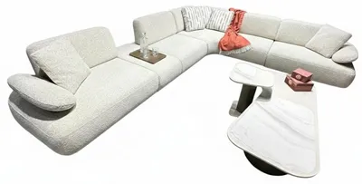 Produktbild von Wohnzimmer Set Modernes Design Beige Stoffbezug Weiches Sofa Holzrahmen