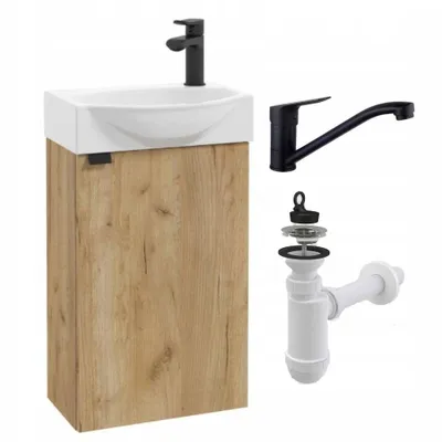 Image de Stamar | Armoire de salle de bains, avec lavabo, 40 cm, robinetterie rotative, siphon