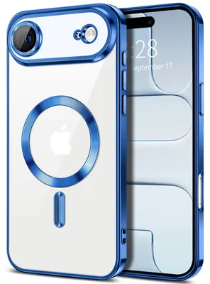 Image de Coque magnétique transparente et souple pour iPhone Air, compatible avec MagSafe, avec protection pour l'appareil photo, en TPU avec finition galvanisée, couleur bleue