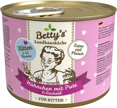Produktbild von Bettys Landhausküche 6 x 200g Kitten Hühnchen&Pute Katzenfutter