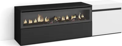 Image de COZY Meuble TV, Banc Télé, 150x35x45cm, Pour les TV jusqu'à 65", Cheminée électrique, Blanc et noir