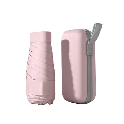 Produktbild von Regenschirm, Mini Regenschirm, Taschenschirme, Kompakter Regenschirm Mini Faltbarer Reise Regenschirm Klein Mit Etui, Uv-Regenschirm (Rosa)