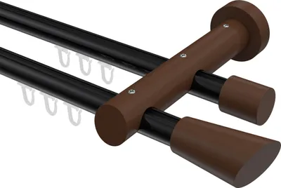 Produktbild von Interdeco Innenlaufstange / Gardinenstange mit Innenlauf Schwarz / Nussbaum lackiert, Typ Talent Bero (Konus Schräge), 20 mm Ø 2-läufig, 540 cm