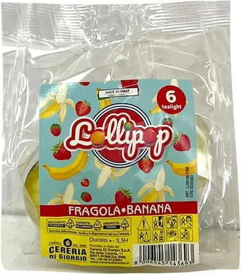 Produktbild von 6 Teelichter mit Chupa Chups-Duft – Erdbeere, Banane, Mango – Brenndauer: 3 Stunden
