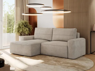 Produktbild von MKS MEBLE Sofa mit Schlaffunktion - Ecksofa mit Schlaffunktion und Bettkasten - Sofa 3 Sitzer - Schlafsofa - Couch - Schlafsofa mit Bettkasten - Belluno - Beige Strukture - Links