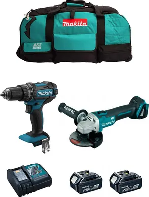Image de MAKITA Kit MK205 (DHP482 + DGA504 + 2 x 5.0 Ah + DC18RC + LXT600)
