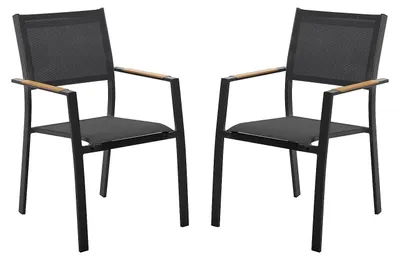 Produktbild von 2er-Set stapelbarer Gartensessel aus Aluminium und Textil - Anthrazit - MACILA by MYLIA