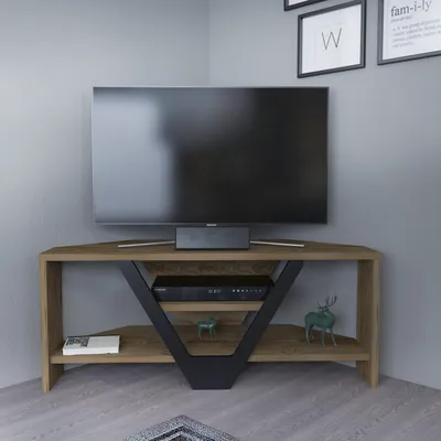 Produktbild von Skye Decor, Moderner TV-Ständer, 90 x 35 x 36,8 cm, 100% melaminbeschichtete Spanplatte, 18 mm dick, in Oud und Schwarz | Stilvolles, funktionales Design für Ihr Zuhause.