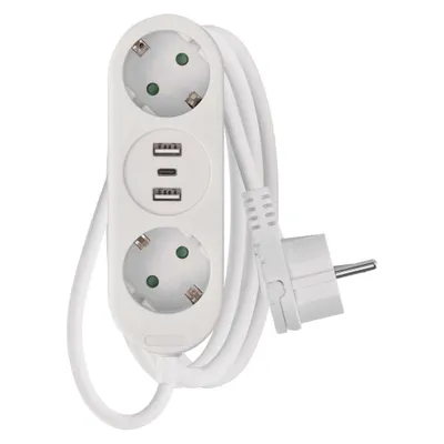 EMOS Steckdosenleiste mit USB, 2-fach Mehrfachsteckdose, 1,5 Meter Verlängerungskabel, 2x USB-A + 1x