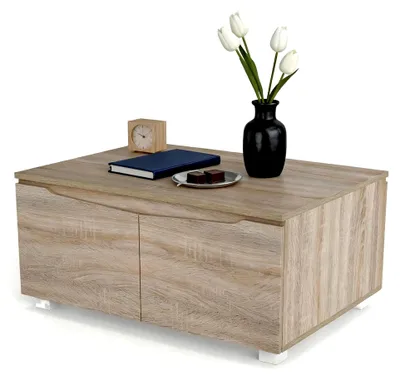 Produktbild von Couchtisch aus Holz mit Stauraum, rechteckiger Wohnzimmertisch, 80 x 60 x 37 cm