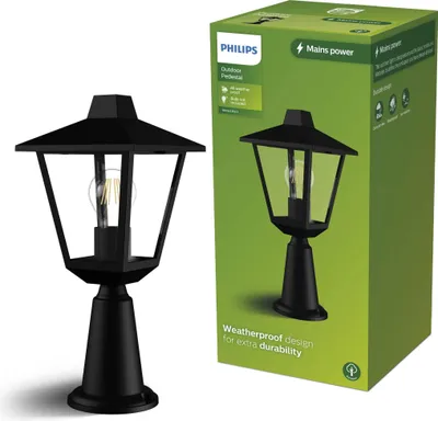 Image de Philips Lampadaires / chemins lumineux Kinno, 25 W, E27, sans ampoule, Borne d'extérieur, Noir, Métal, IP44, Jardin, Terrasse, I