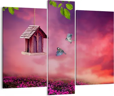 Produktbild von Bild auf Leinwand - Leinwandbild - Vögel Wiese Garten Dekoration - 95x80cm - Wand Bild - Wanddeko - Leinwanddruck - Bilder - Kunstdruck - Wanddekoration - Leinwand bilder - Wandkunst - CB95x80-3115