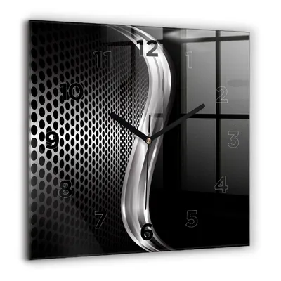 Obrázok produktu pre Wallfluent Hodiny - Sklenené Nástenné Hodiny - Tichý Quartz Strojček - Nástenná Dekorácia Spálňa Kuchyň - Čierna Ruky - 60x60 cm - Abstrakcia čierneho kovu