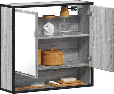 Produktbild von "2026 Promotion" Bad-Spiegelschrank Grau Sonoma 65x20x60 cm Holzwerkstoff - Badezimmer CC30747
