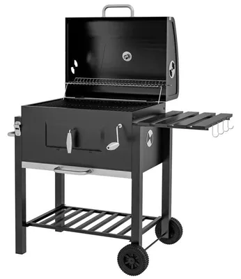 Zdjęcie produktu dla Grill węglowy z wędzarnią – grill z regulowaną wysokością | Kolor: czarny | Wymiary: 65x113x108 cm
