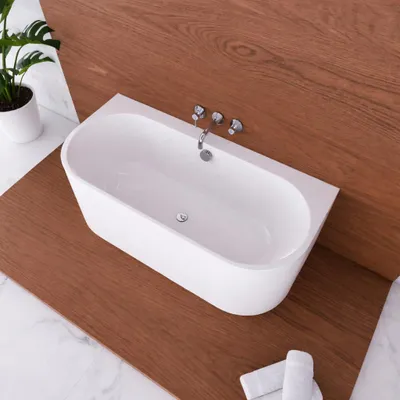 Produktbild von ECOLAM Vorwand Badewanne 160x75 cm Vigoo Wall Siphon Click Clack halb freistehende Wanne Acrylwanne  Wandbadewanne TOP Qualiät