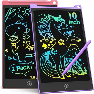 Image de 2 tablettes d'écriture LCD, 10 pouces, tableau de dessin coloré pour enfants, tablette de dessin électronique, carnets de dessin, cadeaux pour les enfants de 3 à 6 ans (rose et violet)