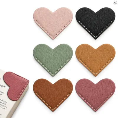 Lesezeichen Set 6 Stück, bunte Herz-Lesezeichen aus Leder für Bücher, Buchzeichen und Lesefreunde