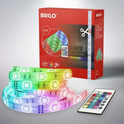 Obrázok produktu pre Briloner Leuchten 2267-150P LED pásik 5 m, RGB LED, 24 W, samolepiaci, vrátane diaľkového ovládania, 4 flexibilné konektory, možnosť skrátenia
