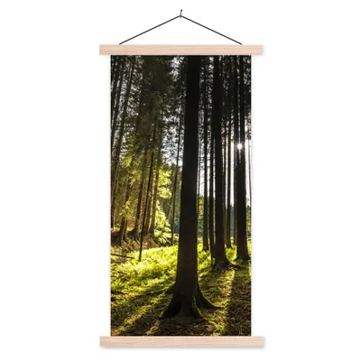 Produktbild von MuchoWow® Textilposter Baum - Natur - Sonne - Wald 60x120 cm mit holzfarbenen Rahmen - Holz