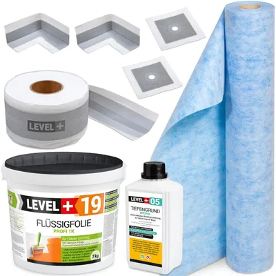 Zdjęcie produktu dla Zestaw do Hydroizolacji Folia w płynie 7kg Taśma 5mb Grunt 1L Mankiety Level+ SET544