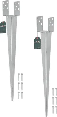Produktbild von Famanu Set von 2 Einschlaghülsen - verstellbare Pfahlträger 0-160 mm - thermisch verzinkt