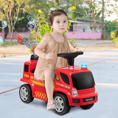 Produktbild von GOPLUS Rutschfahrzeug mit Seifenblasenpistole, Rutschauto mit Sirene & Musik für Jungen & Mädchen, Feuerwehr-Rutschfahrzeug mit Schillernden Lichtern, Kinderfahrzeug für 18-36 Monate
