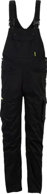A black pair of overalls shown from the front.
