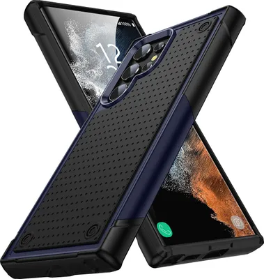 Produktbild von Für Samsung Galaxy S22 Ultra 5G Hülle Militärqualität Stoßfest Hybrid 2 in 1 Hart PC Weich TPU Handyhülle Blau Schwarz